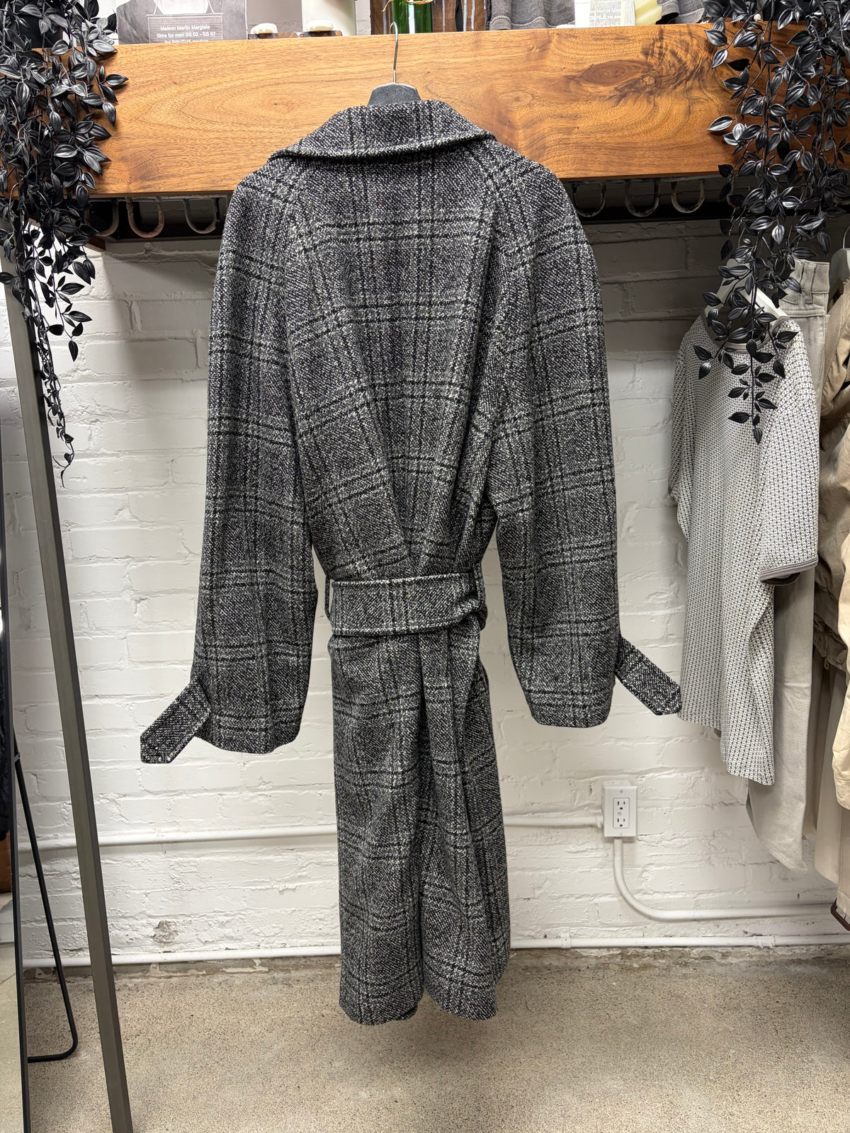 AW2025 Balenciaga Distressed ‘Raglan One Layer’ Plaid Belted Wool Full Length Trench Coat