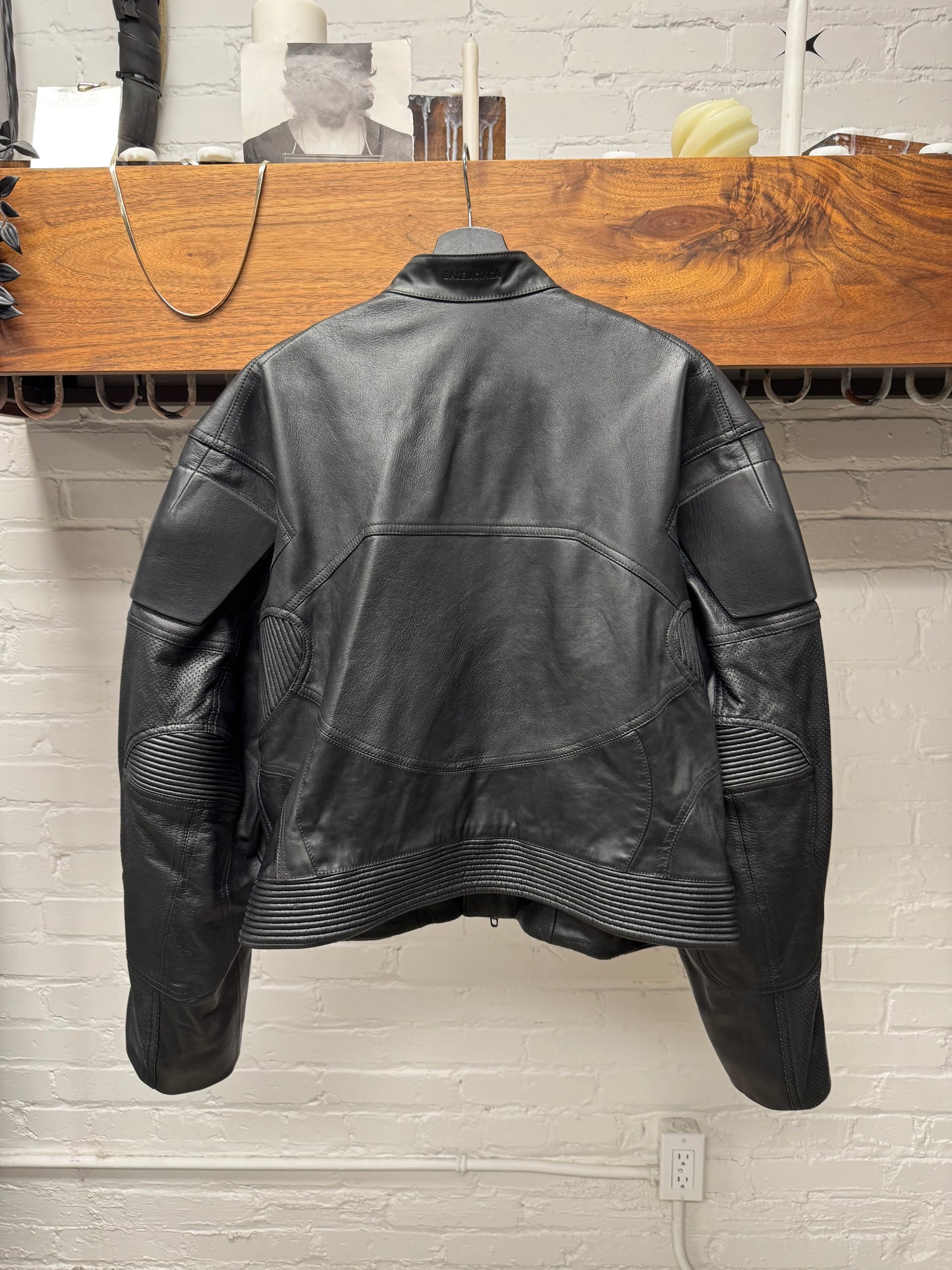 SS2025 Balenciaga Perforated Lambskin Leather Moto-Jacket
