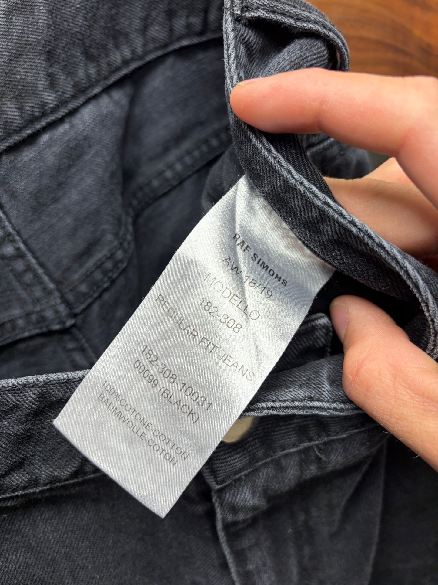 Raf Simons Orange ‘RS Patch’ Black Slim Cut Denim
