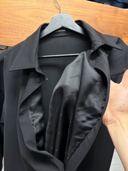 2021 Balenciaga Black ‘Silk Monogram Interior’ Black Button Up Shirt