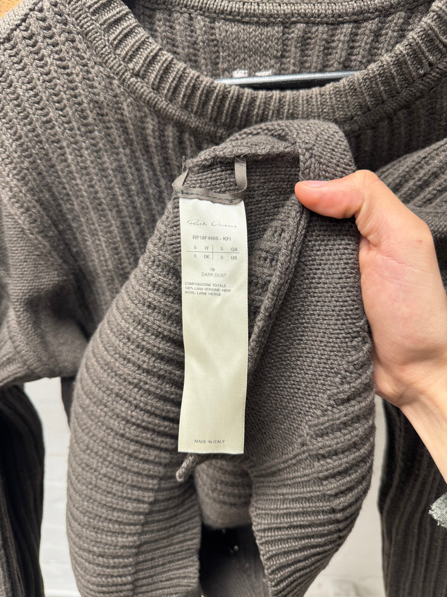 AW2018 Rick Owens ‘Sisyphus’ Ribbed ‘Dark Dust’ Knit Sweater