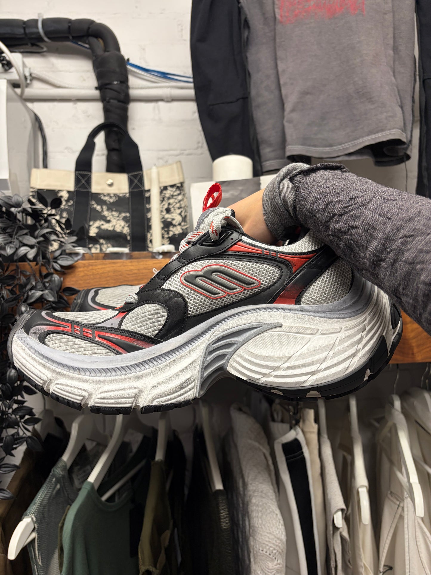 Balenciaga 10XL ‘Worn Out’ Grey/Red Platform Sneakers
