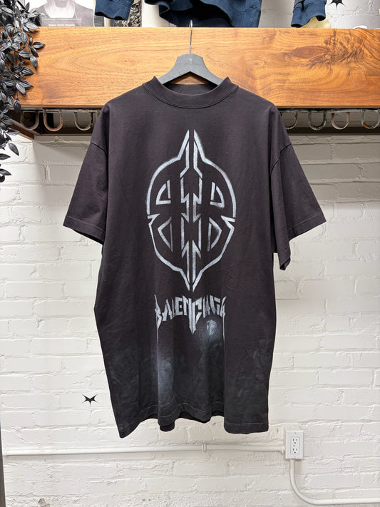 SS2024 Balenciaga ‘D.I.Y. Metal Logo’ Distressed Black Graphic T-Shirt