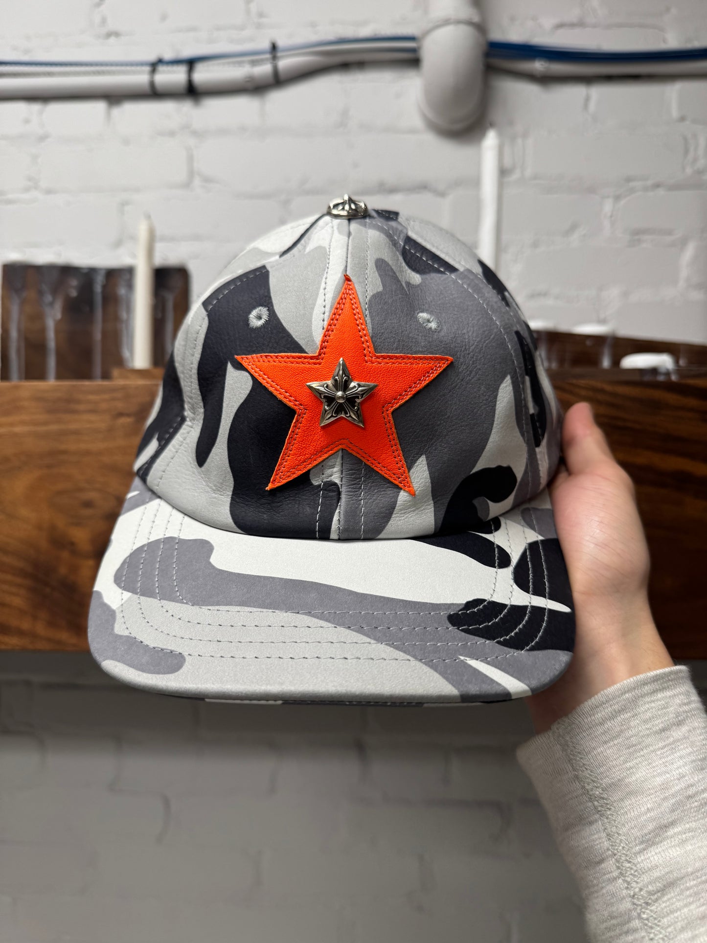 Chrome Hearts Snow Camouflage Leather Star Patch Gunslinger Strap-Back Hat