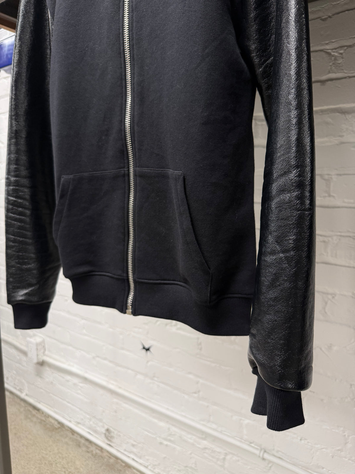 2014 Saint Laurent by Hedi Slimane Waxed Vinyl Sleeve Sweatshirt Bomber