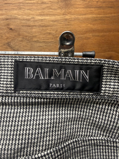 Balmain Black/White ‘Houndstooth’ Patterned Biker Skinny Jeans