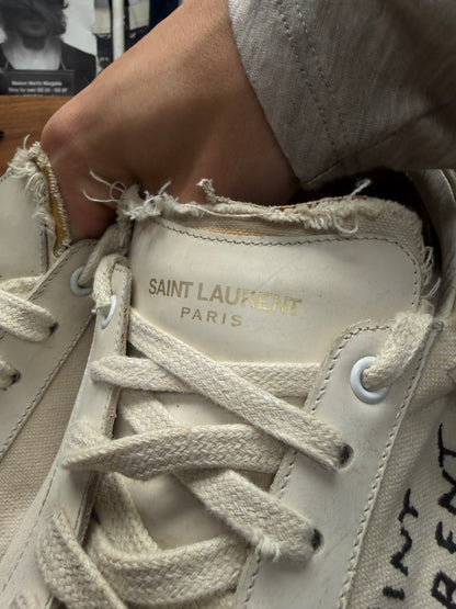Saint Laurent ‘Court Classic’ Distressed Canvas White Low Top Sneakers