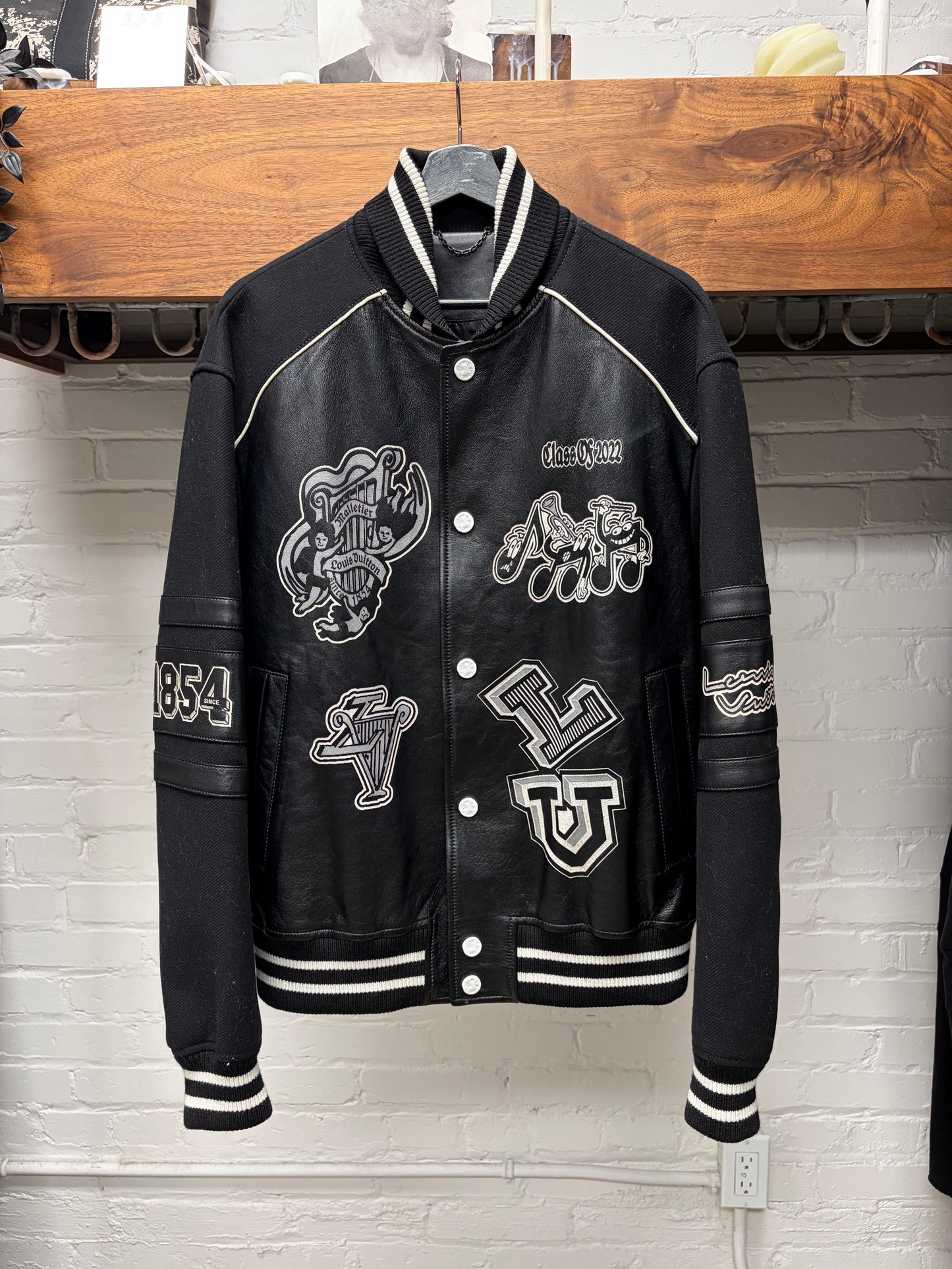 SS2023 Louis Vuitton by Virgil Abloh ‘Musicians’ Black Leather/Wool Varsity Jacket