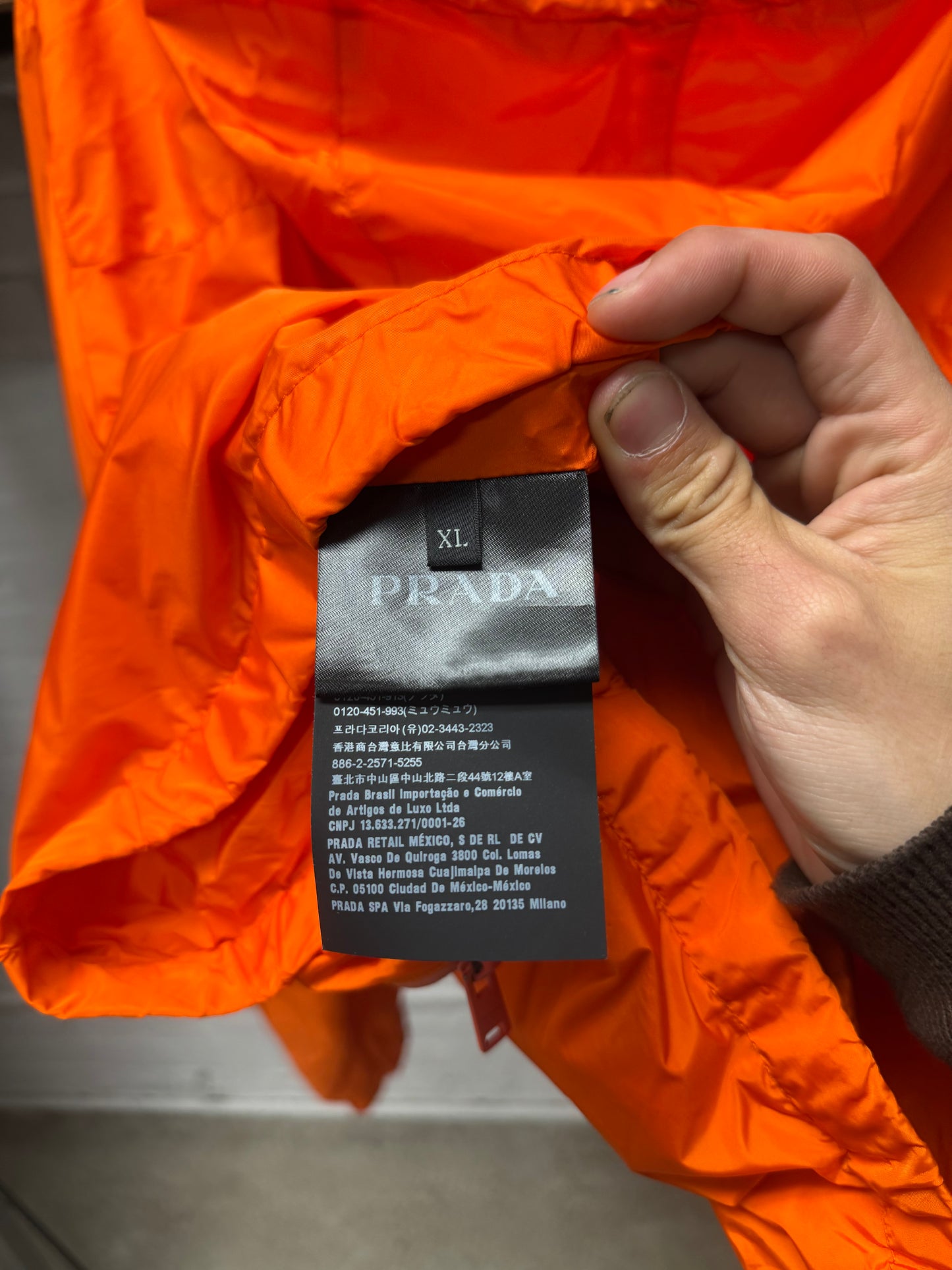 Prada ‘Safety Orange’ Hooded Shell Windbreaker Zip-Up Jacket