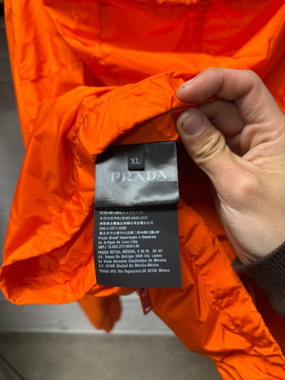 Prada ‘Safety Orange’ Hooded Shell Windbreaker Zip-Up Jacket