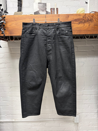 Rick Owens ‘Torrence Cut’ Waxed Black Cropped Denim