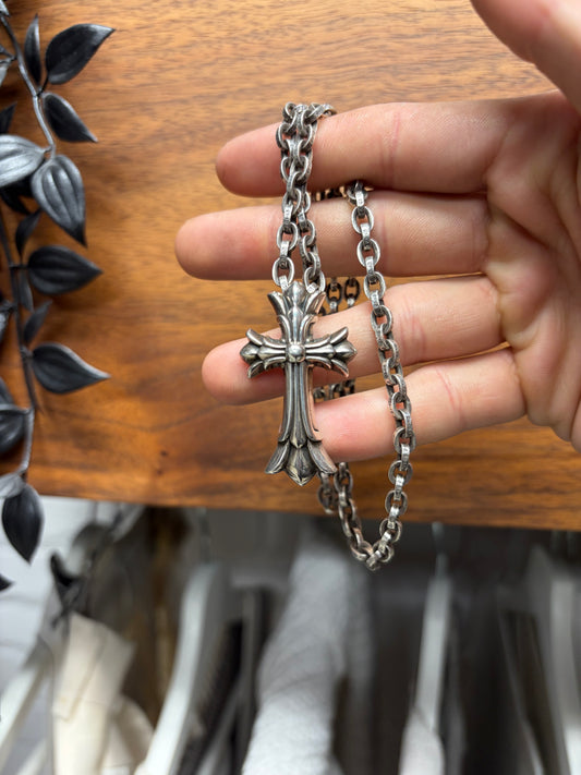 Chrome Hearts Large ‘Double Cross’ Stacked 925 Silver Pendant