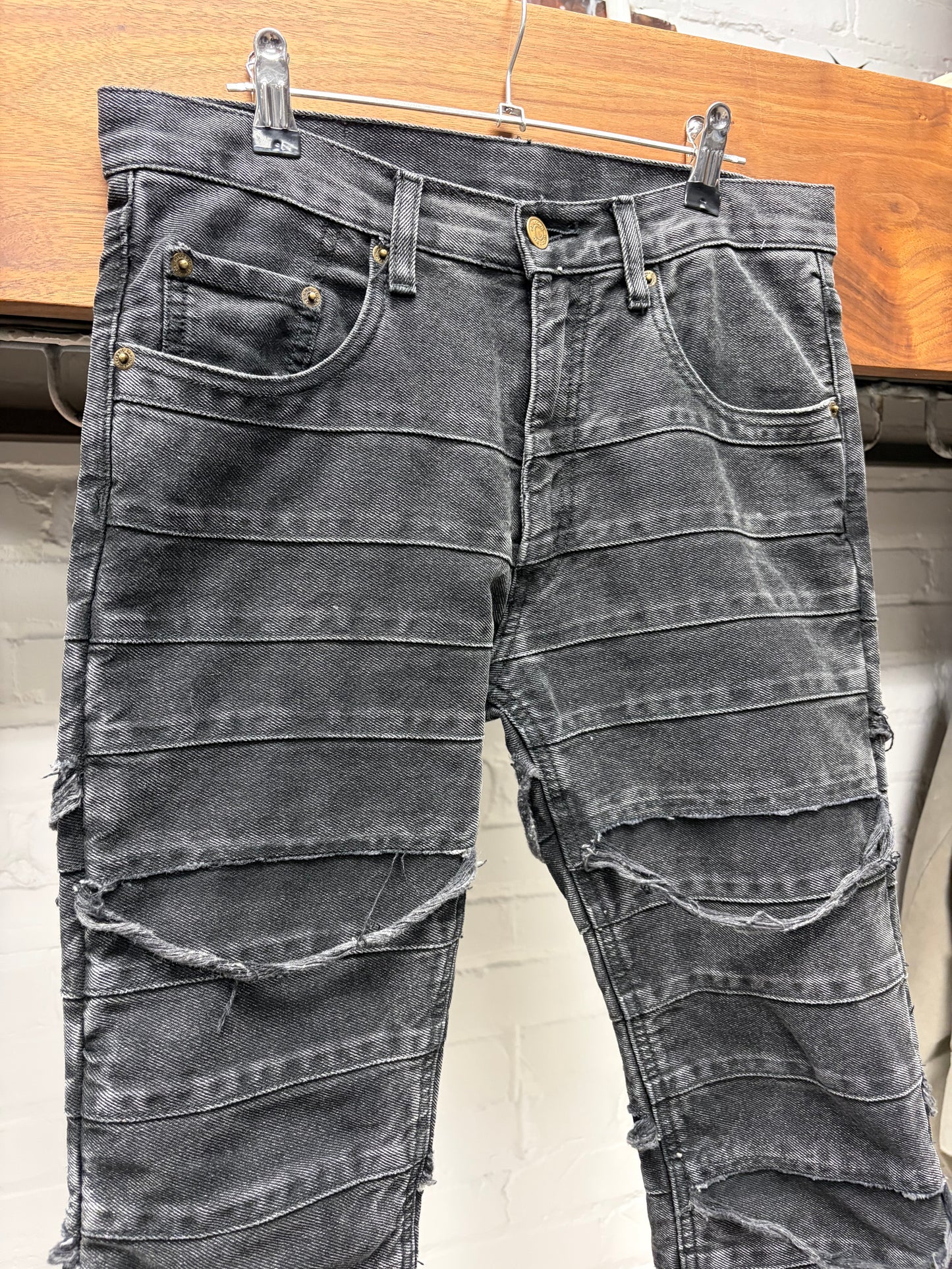 2000s Hysteric Glamour ‘Hagi’ Distressed Black Flared Leg Denim