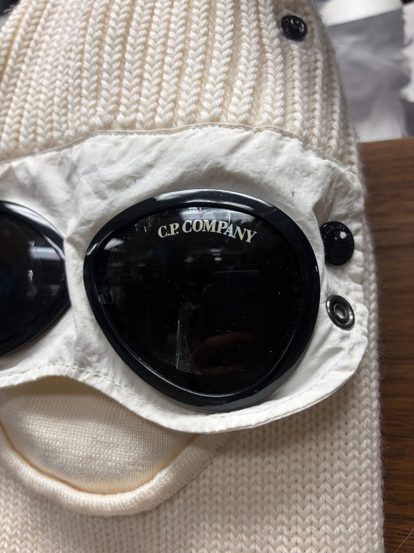 C.P. Company ‘Goggles’ Cream Ribbed Ski Mask
