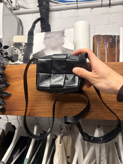 Bottega Veneta Black Leather ‘Mini Cassette’ Intrecciato Woven Bag