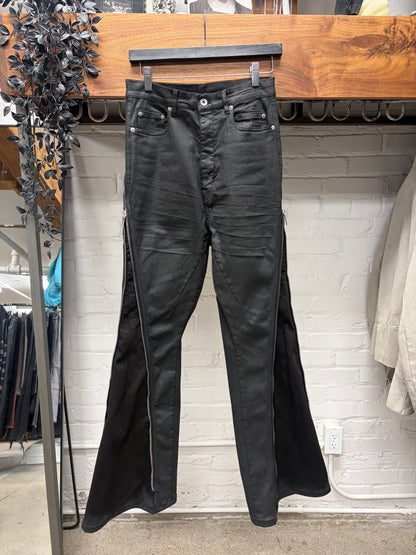 Rick Owens Waxed Black ‘Banana Bolans’ Flared Leg Denim