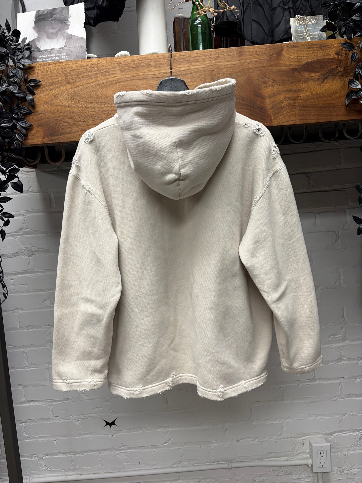 2021 Balenciaga ‘Your Ad Here’ Distressed Cream Cotton Pullover Graphic Hoodie