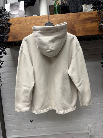 2021 Balenciaga ‘Your Ad Here’ Distressed Cream Cotton Pullover Graphic Hoodie
