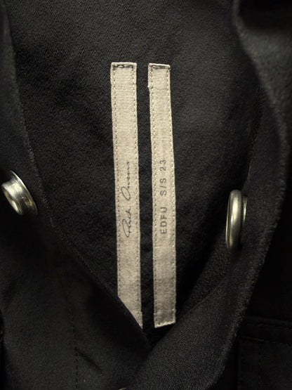 SS2023 Rick Owens ‘Edfu’ Flap Pocket ‘Shoulder Strap’ Button Snap Black Work Shirt