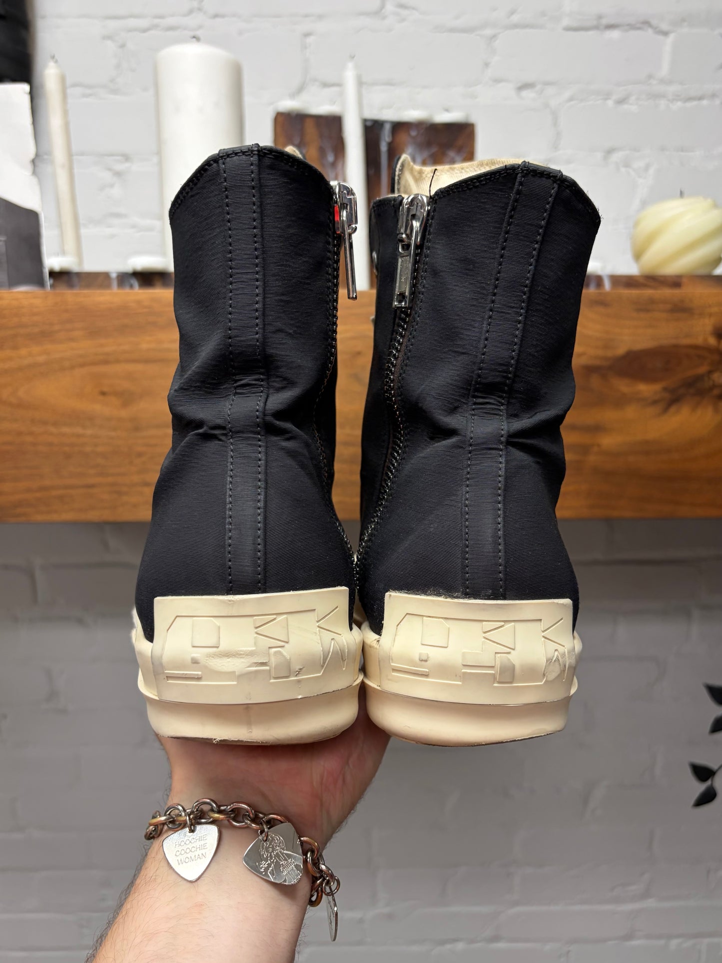 Rick Owens DRKSHDW Black Cotton/Nylon ‘Ramones’ High Top Sneakers