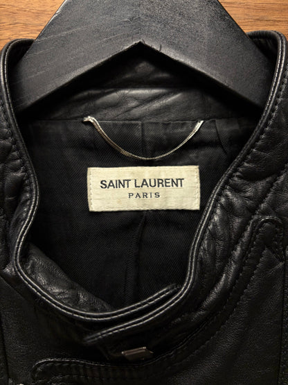 2015 Saint Laurent by Hedi Slimane Black/Silver Leather ‘Cafe Racer’ Moto Jacket