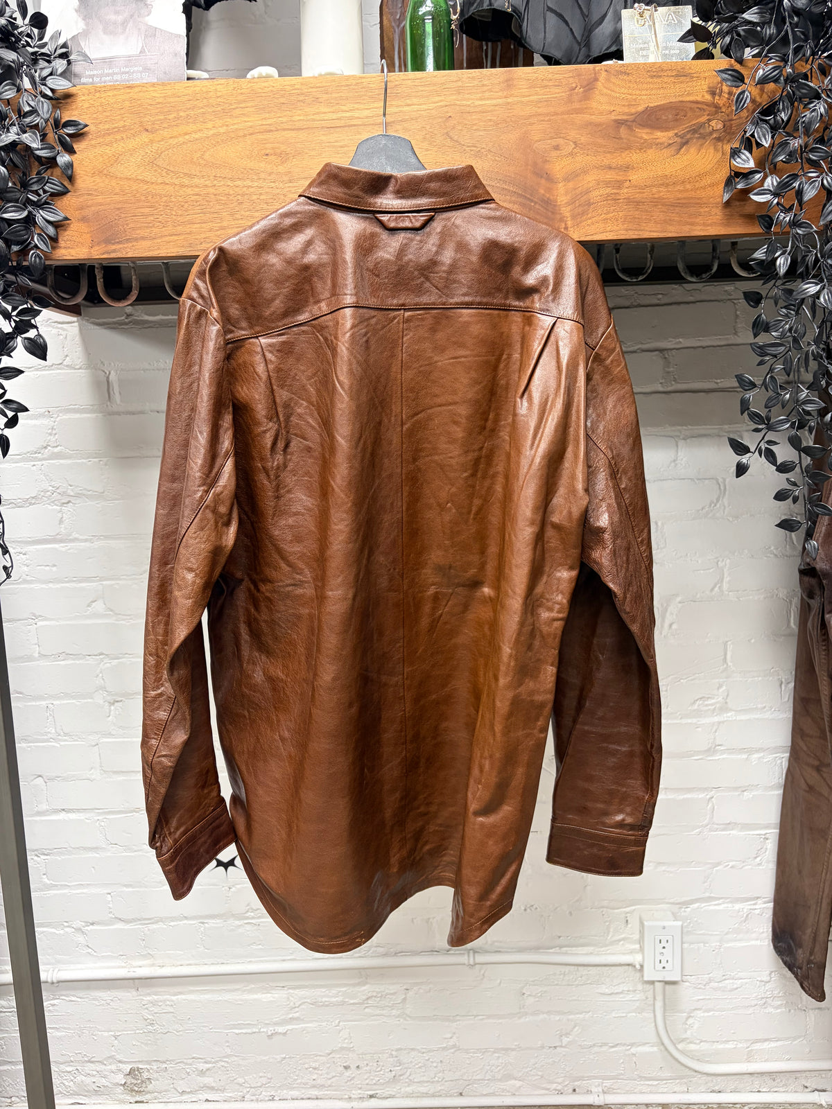 Acne Studios Brown Lambskin Leather Button Snap Shirt Jacket