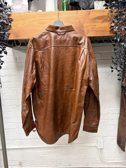 Acne Studios Brown Lambskin Leather Button Snap Shirt Jacket