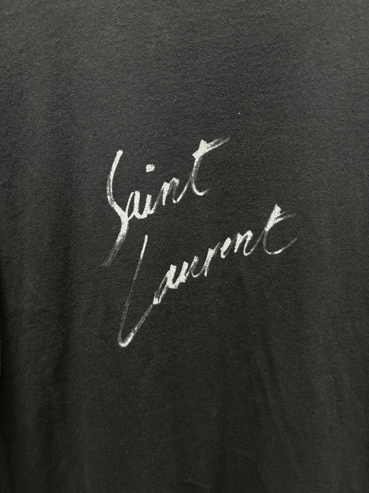 2021 Saint Laurent ‘Cursive Logo’ Black Graphic T-Shirt