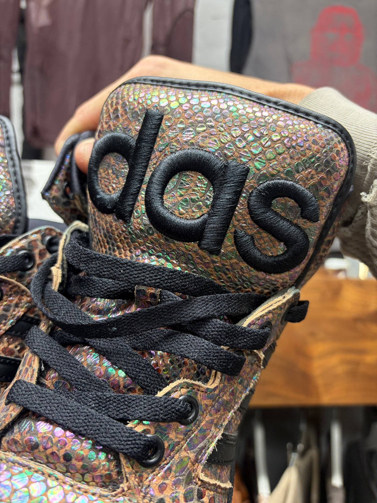2013 Jeremy Scott x Adidas ‘Instinct’ Python Print Leather High Top Sneakers