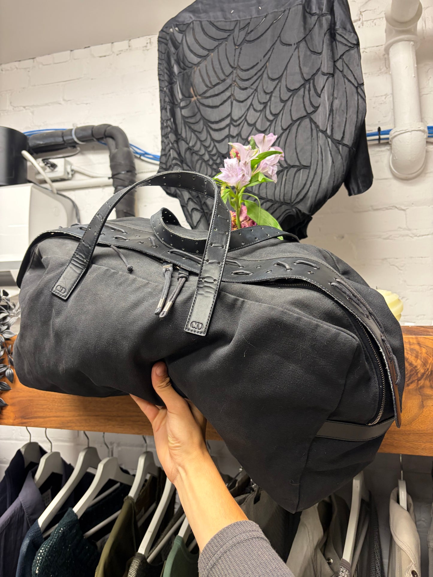 SS2004 Dior Homme by Hedi Slimane ‘Strip’ Piercing Canvas/Leather Duffle Bag
