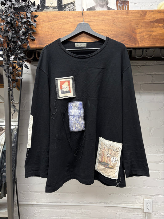 SS2019 Yohji Yamamoto Pour Homme ‘Patchwork’ Black Long Sleeve Shirt