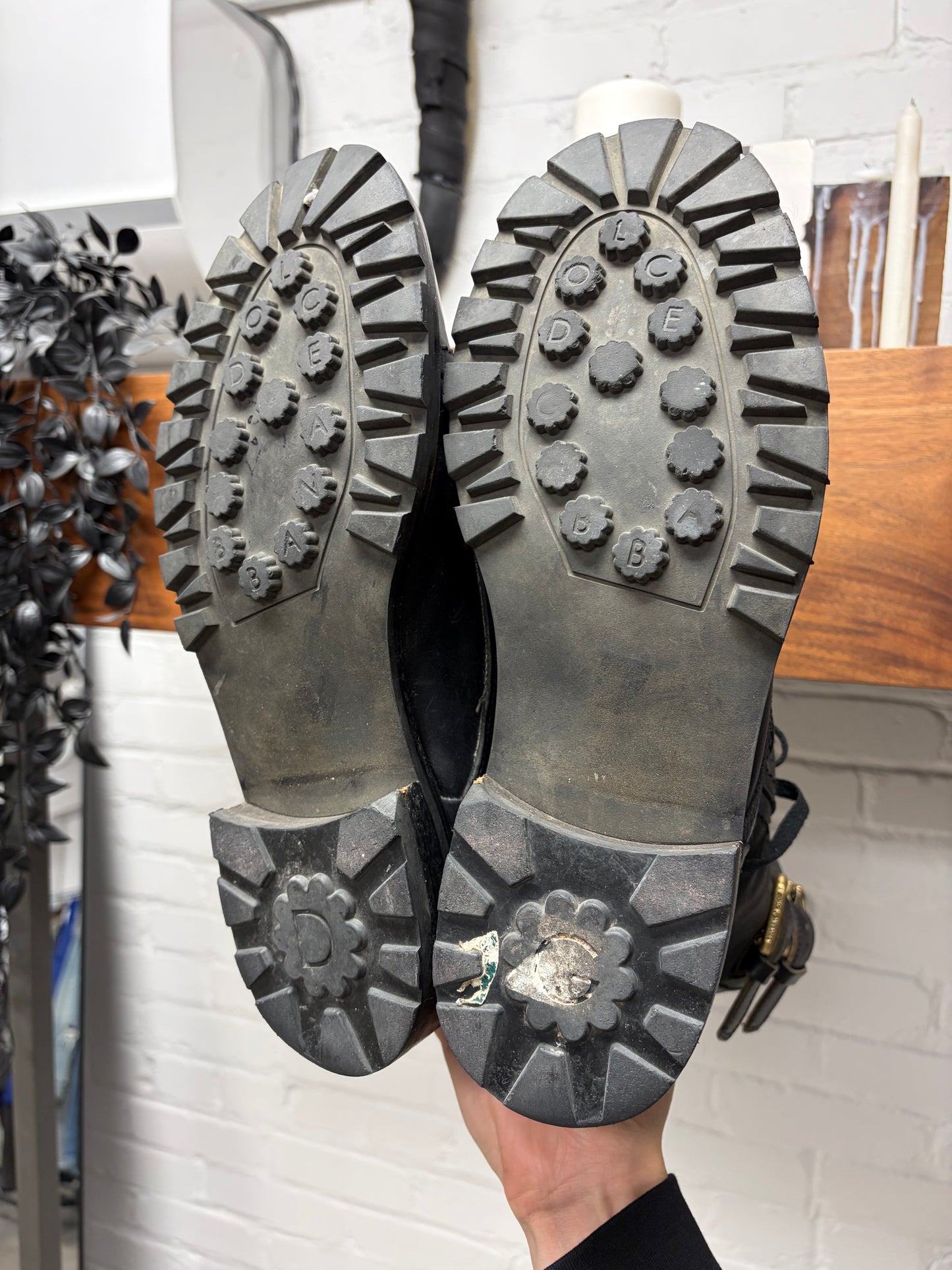 2000s Dolce & Gabbana Buckle Strap Closure Leather Combat Boots