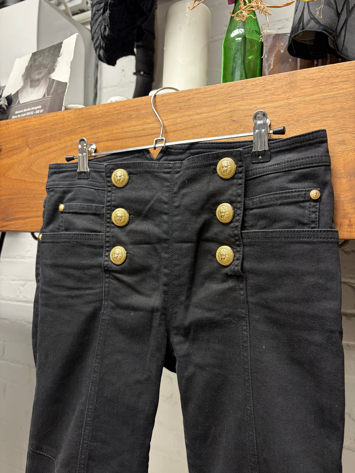 Balmain ‘Buckle-Back’ Flared Leg Black Skinny Biker Denim
