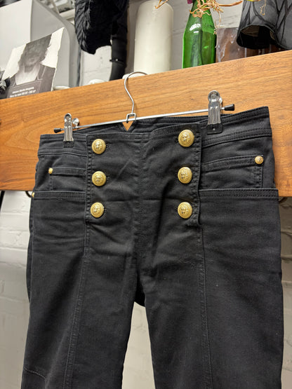 Balmain ‘Buckle-Back’ Flared Leg Black Skinny Biker Denim