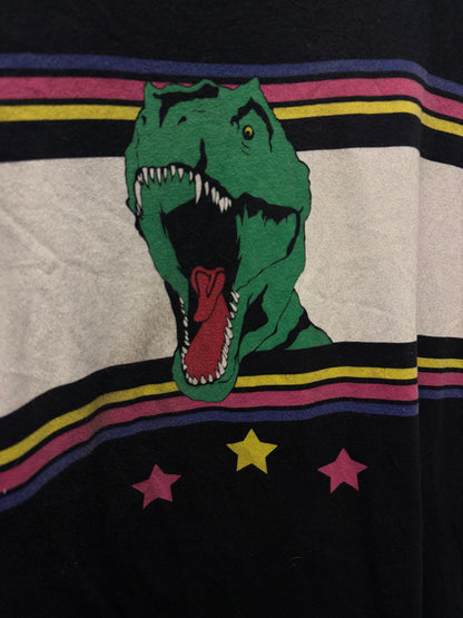 SS2016 Saint Laurent ‘Surf Sound’ T-Rex Striped Black Graphic T-Shirt