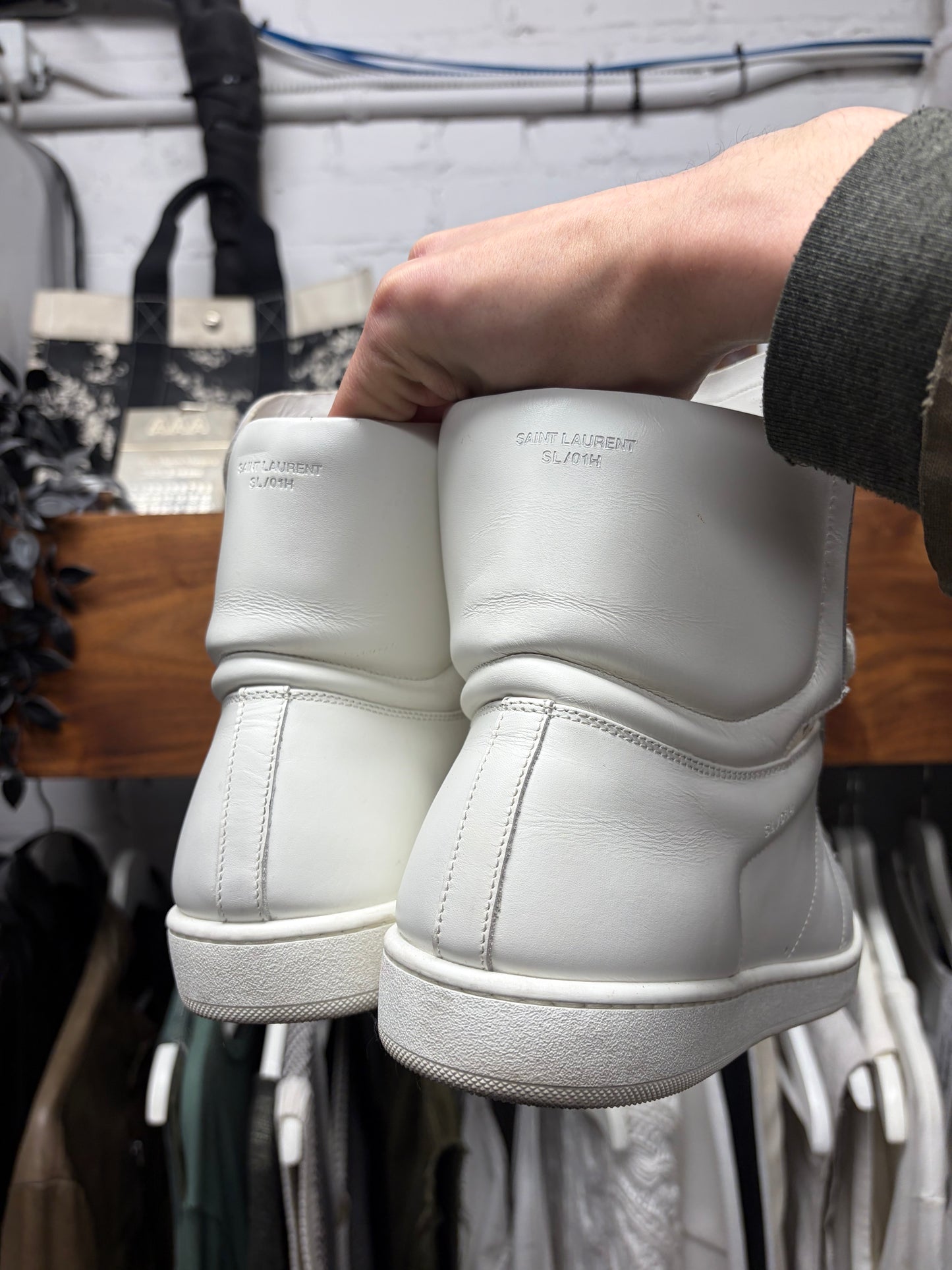 Saint Laurent ‘SL/10H’ White Leather Court High Top Sneakers