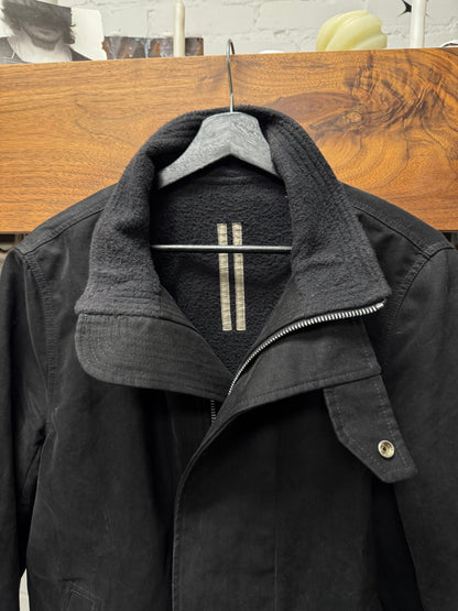 Rick Owens O&M Era ‘Globe’ Black Moleskin High Neck Bomber Jacket
