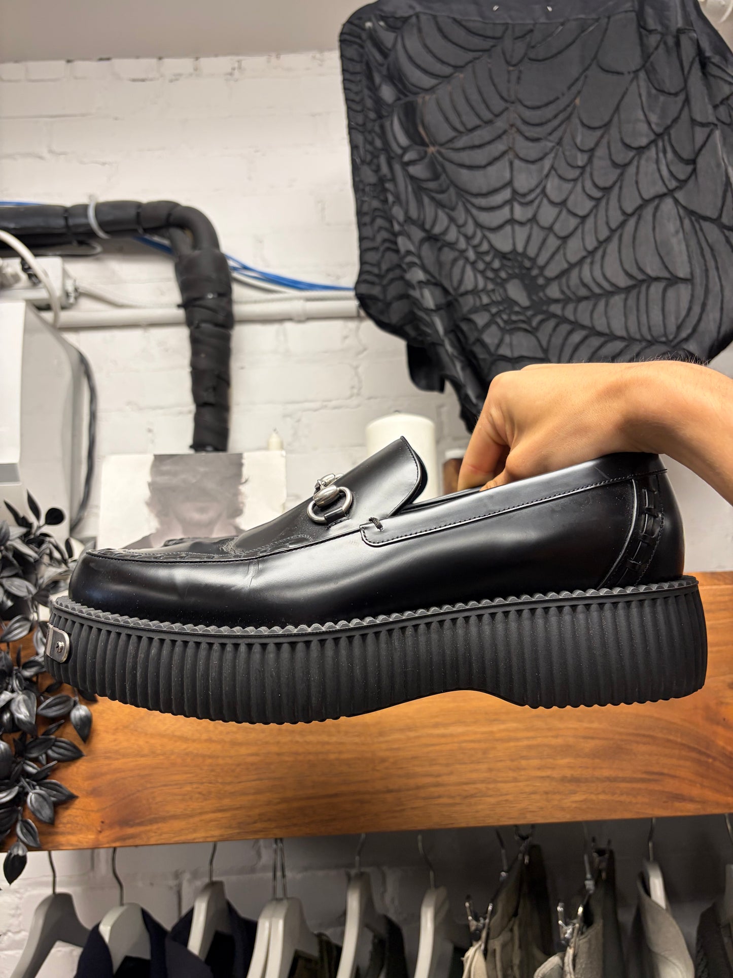 Gucci Black Patent Leather ‘Creeper’ Platform Horsebit Loafers