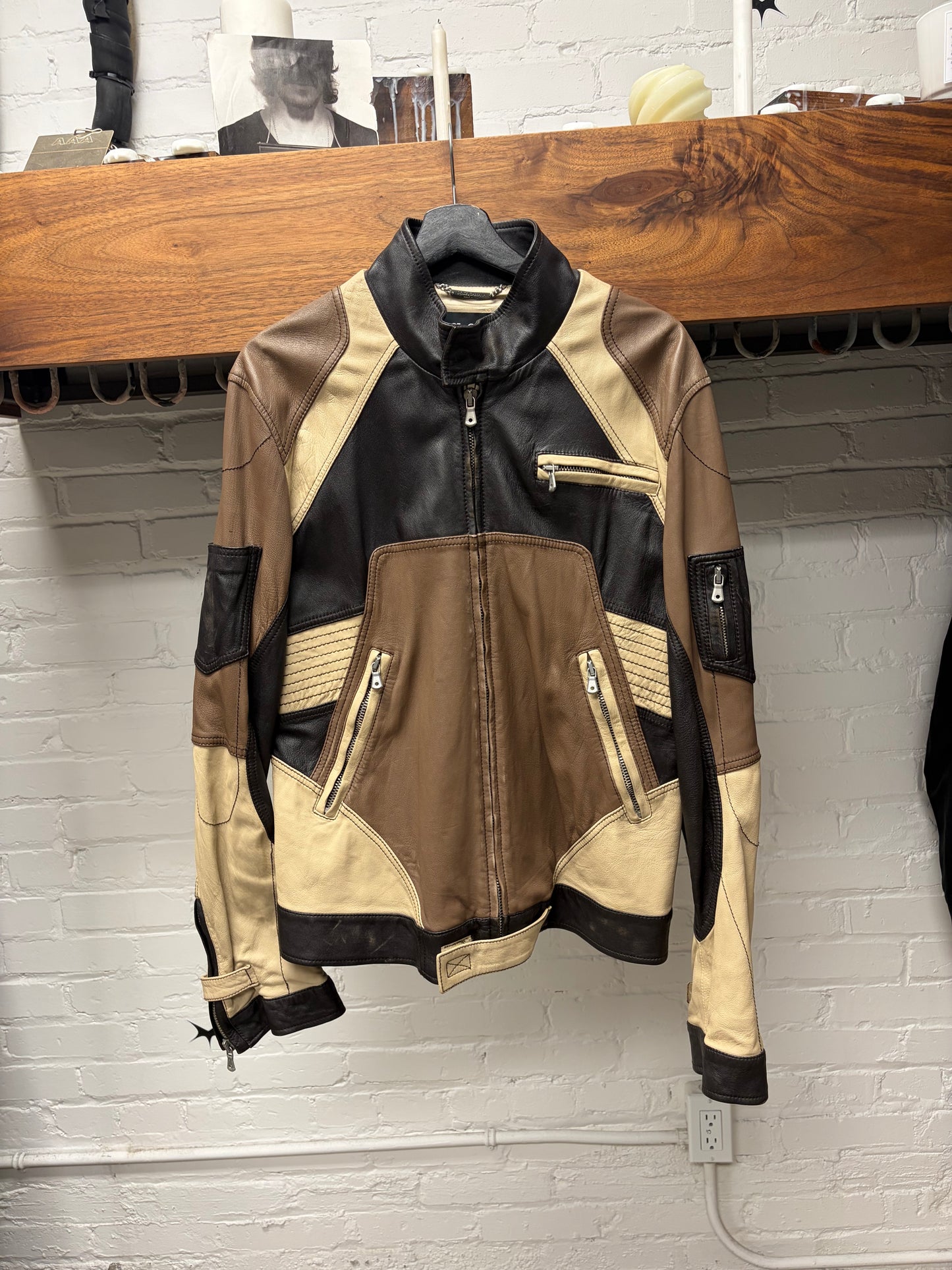 SS2004 Dolce & Gabbana Sheepskin Leather Brown Panelled Leather Jacket