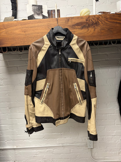 SS2004 Dolce & Gabbana Sheepskin Leather Brown Panelled Leather Jacket