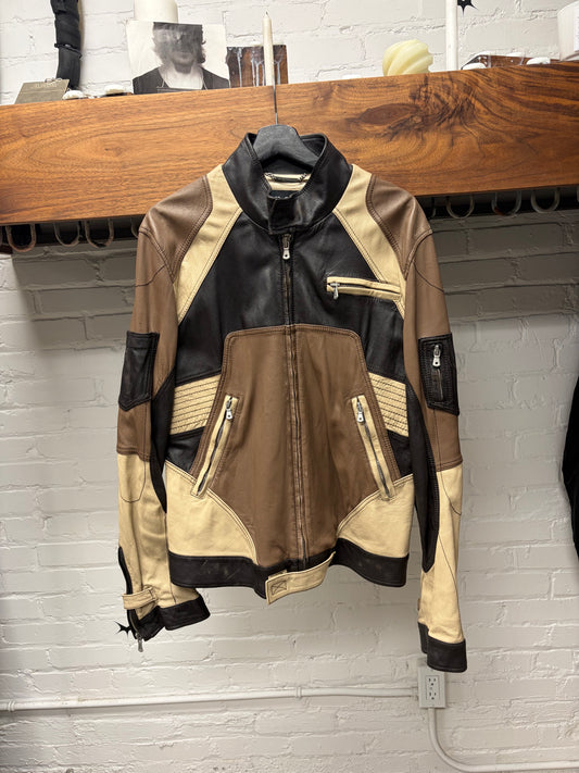 SS2004 Dolce & Gabbana Sheepskin Leather Brown Panelled Leather Jacket