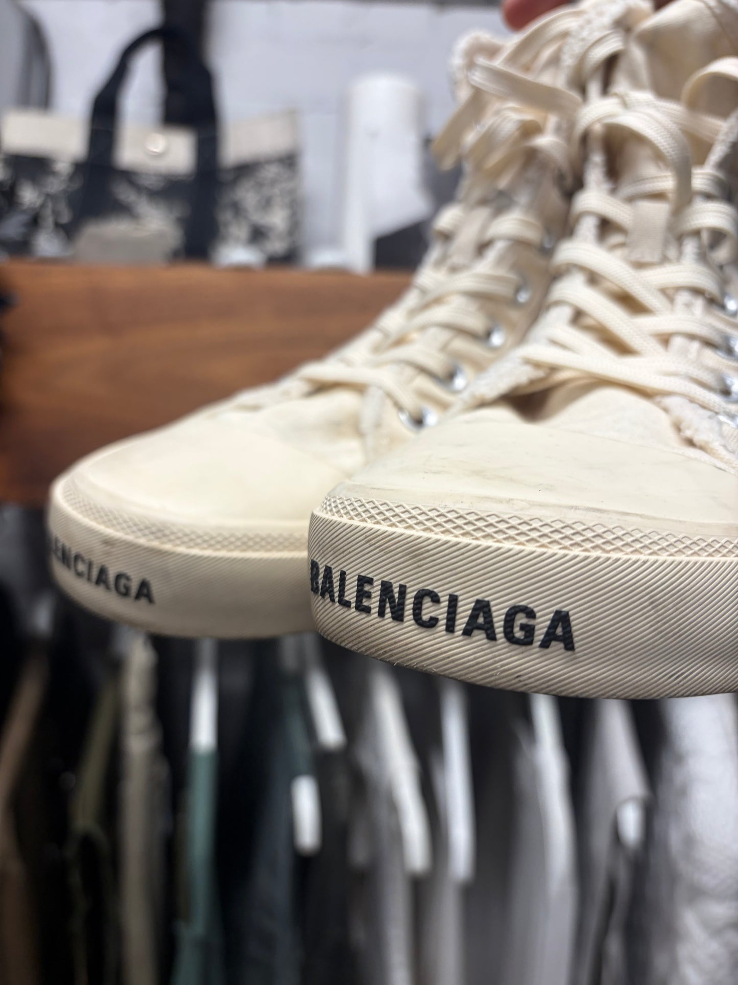 Balenciaga ‘Paris’ Cream White Canvas High Top Sneakers