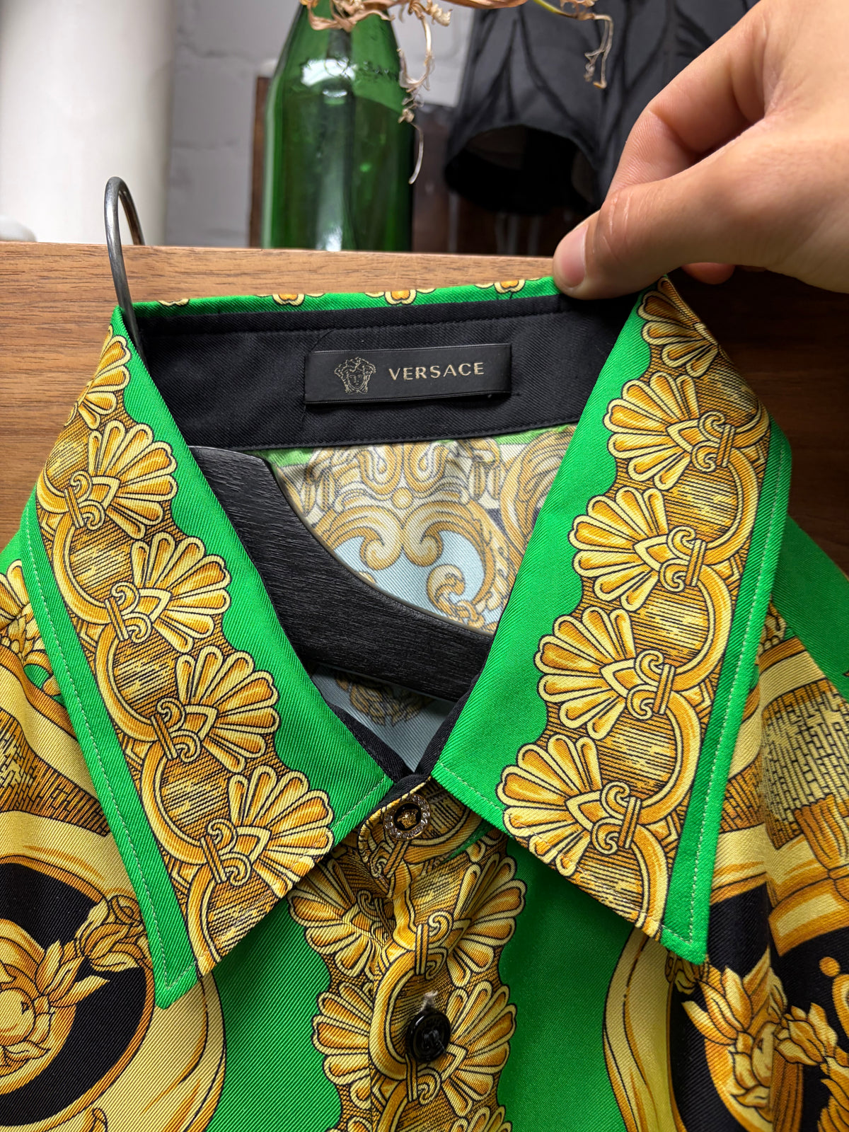 Versace Full Print ‘Baroque Pattern’ Silk Button Up Shirt
