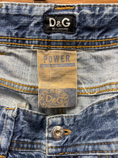 2000s Dolce and Gabbana Distressed Washed Blue Bootcut Denim