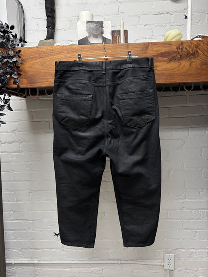 Rick Owens ‘Torrence Cut’ Waxed Black Cropped Denim
