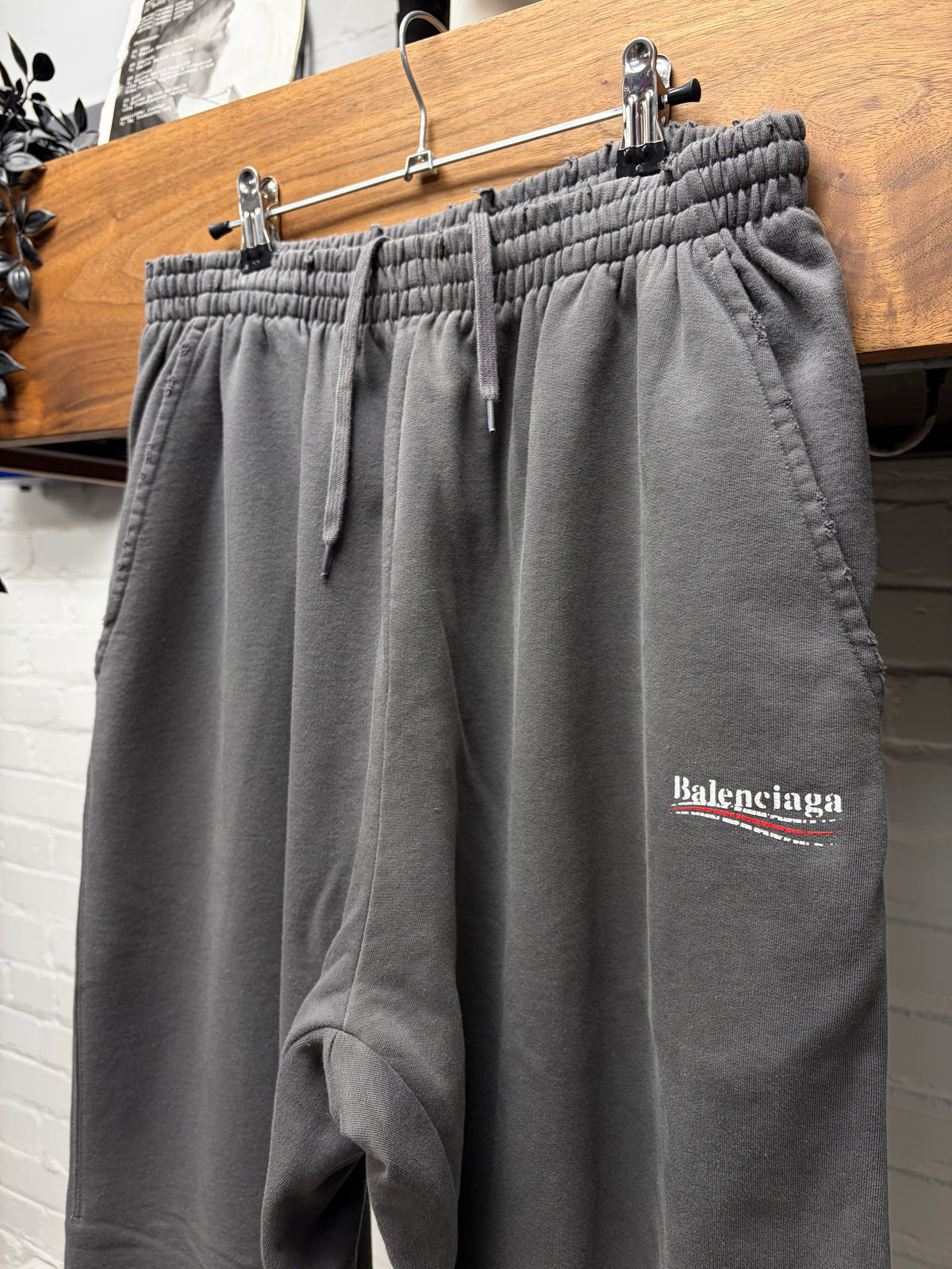 2022 Balenciaga Distressed Grey ‘Campaign Logo’ Wide Leg Sweatpants