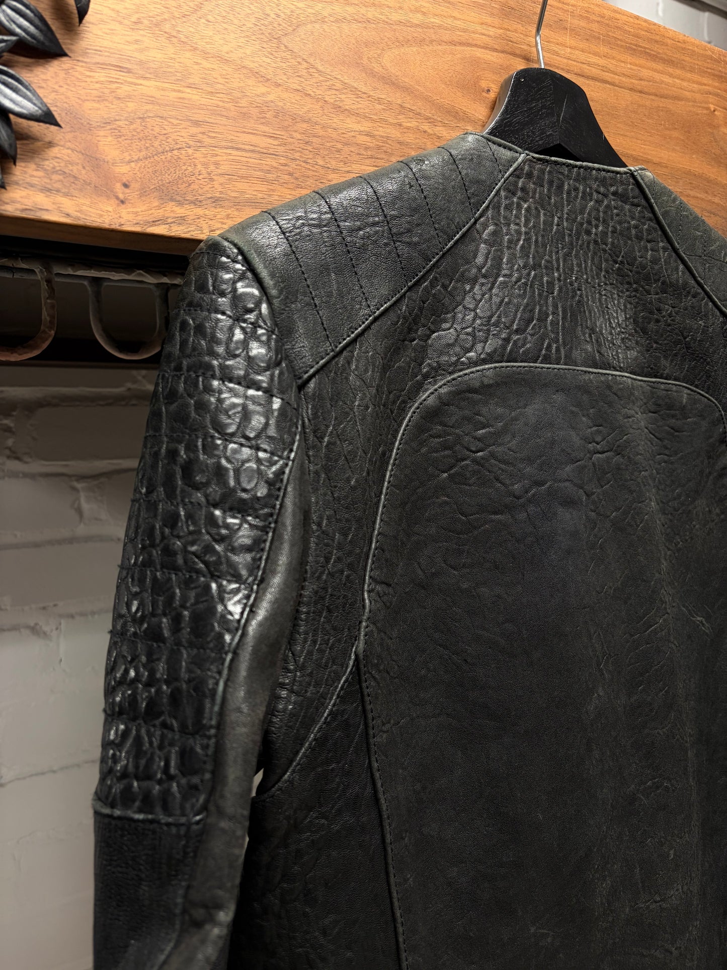 AW2015 Balmain x H&M Black Lambskin Leather Biker Jacket