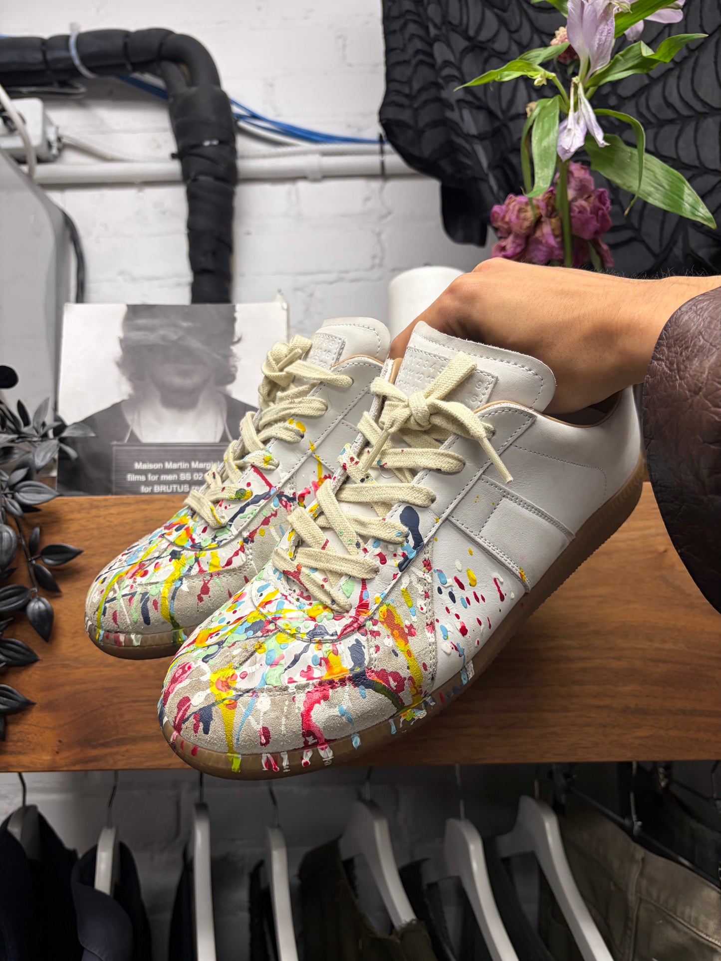 Margiela Paint Splatter ‘G.A.T.’ White/Gum Sole Low Top Sneakers