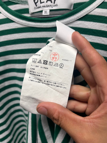 2023 Comme Des Garçons Play Striped Green/White Long Sleeve Shirt