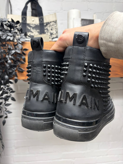 Balmain Studded ‘Spikes’ Black Leather High Top Sneakers